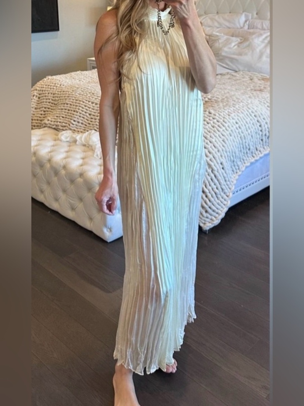 Zara Cream Pleated Maxi Dress - Sleeveless High Neck - Picture 6 of 6
